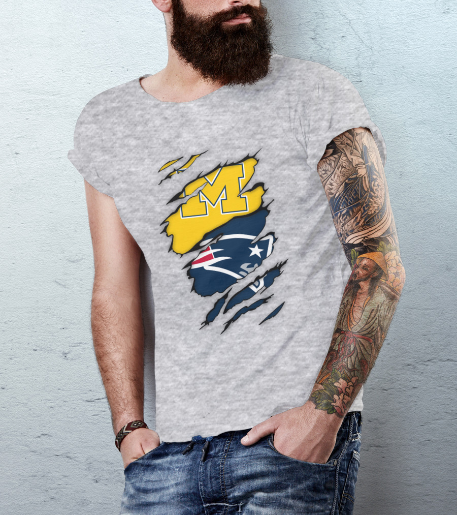 Michigan Wolverines New England Patriots Logo Mashup T-Shirt