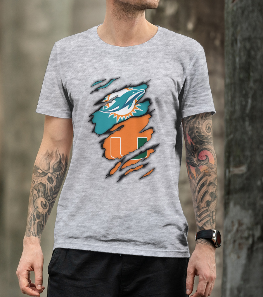 Miami Hurricanes Miami Dolphins Logo Design Claw Mark Style T-Shirt