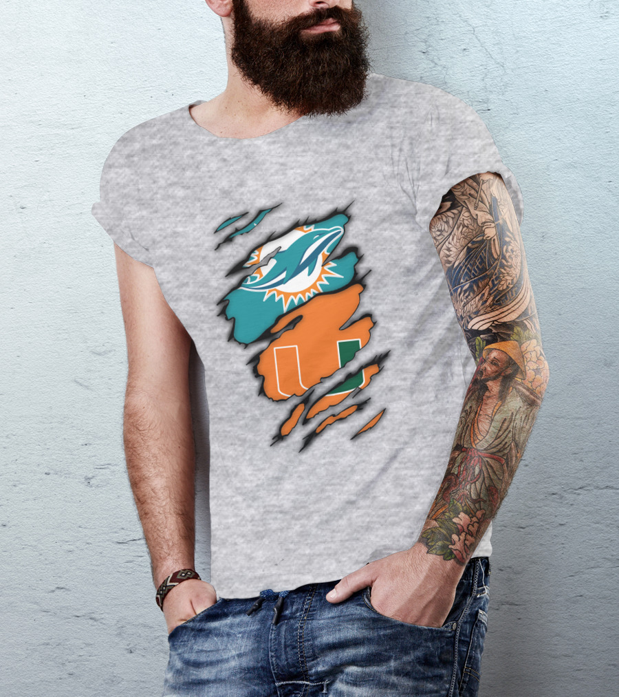 Miami Hurricanes Miami Dolphins Logo Design Claw Mark Style T-Shirt