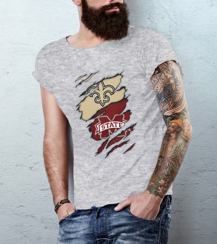 New Orleans Saints Mississippi State Torn T-Shirt