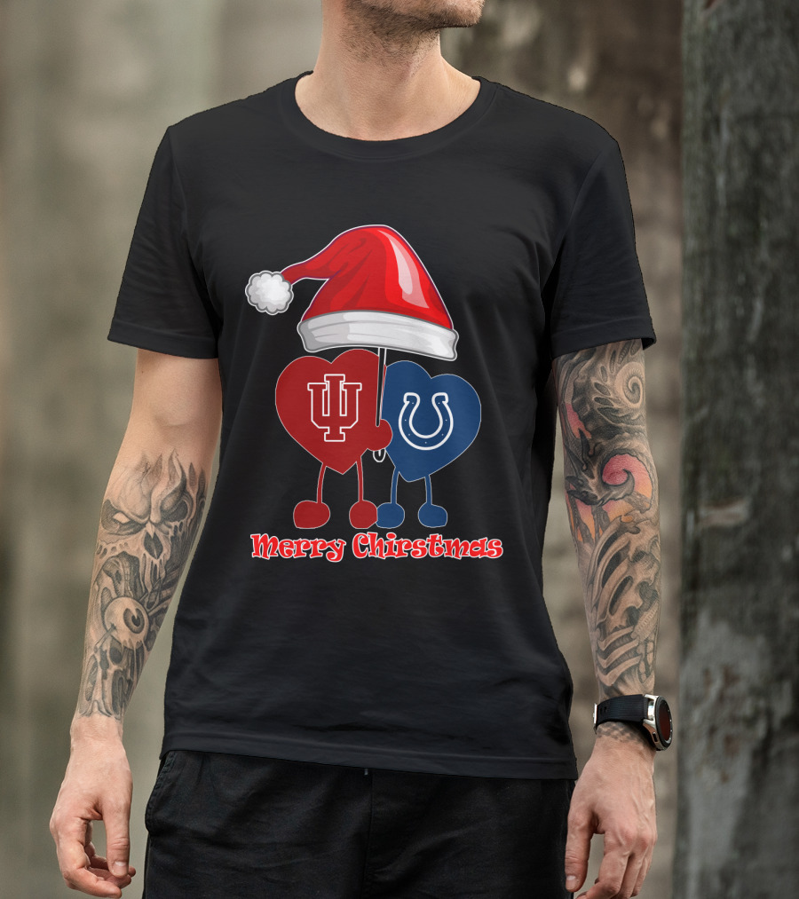 Merry Christmas Indianapolis Colts Indiana University Hearts T-Shirt