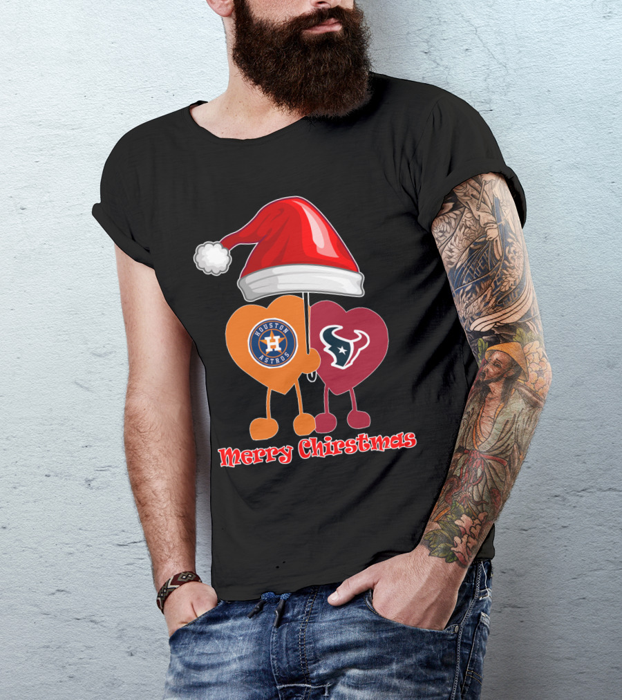 Houston Texans Houston Astros Merry Christmas Santa Hat T-Shirt