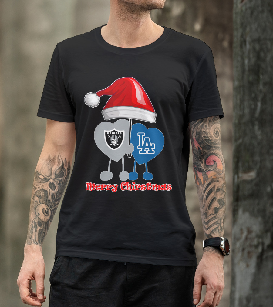 Merry Christmas Los Angeles Dodgers Oakland Raiders Santa Hat T-Shirt