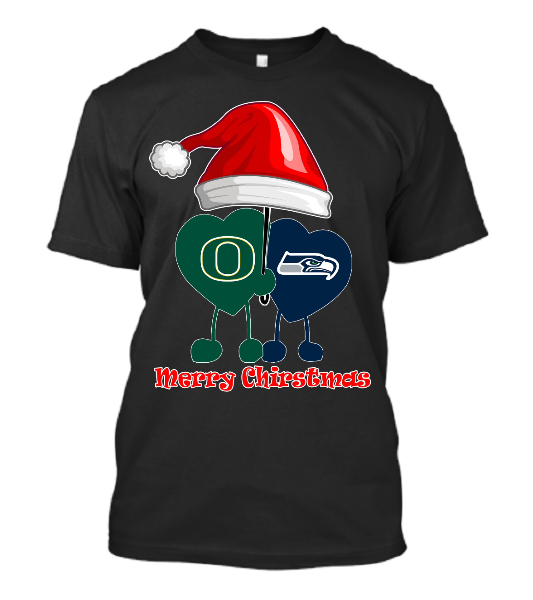 Merry Christmas Oregon Seattle Seahawks Holiday Hat Hearts T-Shirt