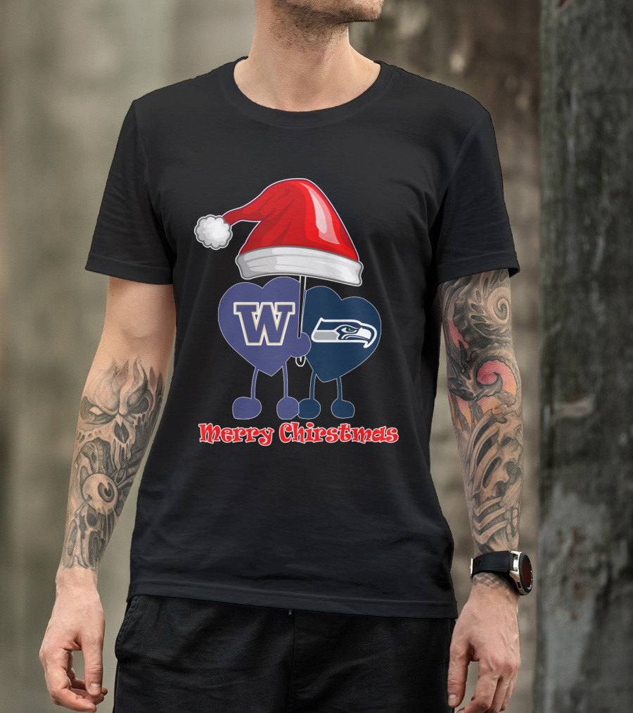 Merry Christmas Washington Seattle Seahawks W Festive Santa Hat T-Shirt
