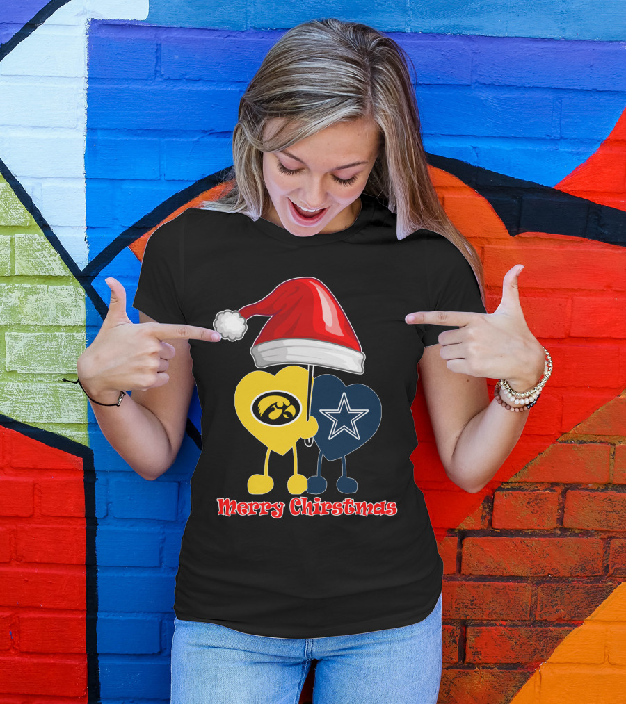 Merry Christmas Iowa Hawkeyes Dallas Cowboys Santa Hat T-Shirt