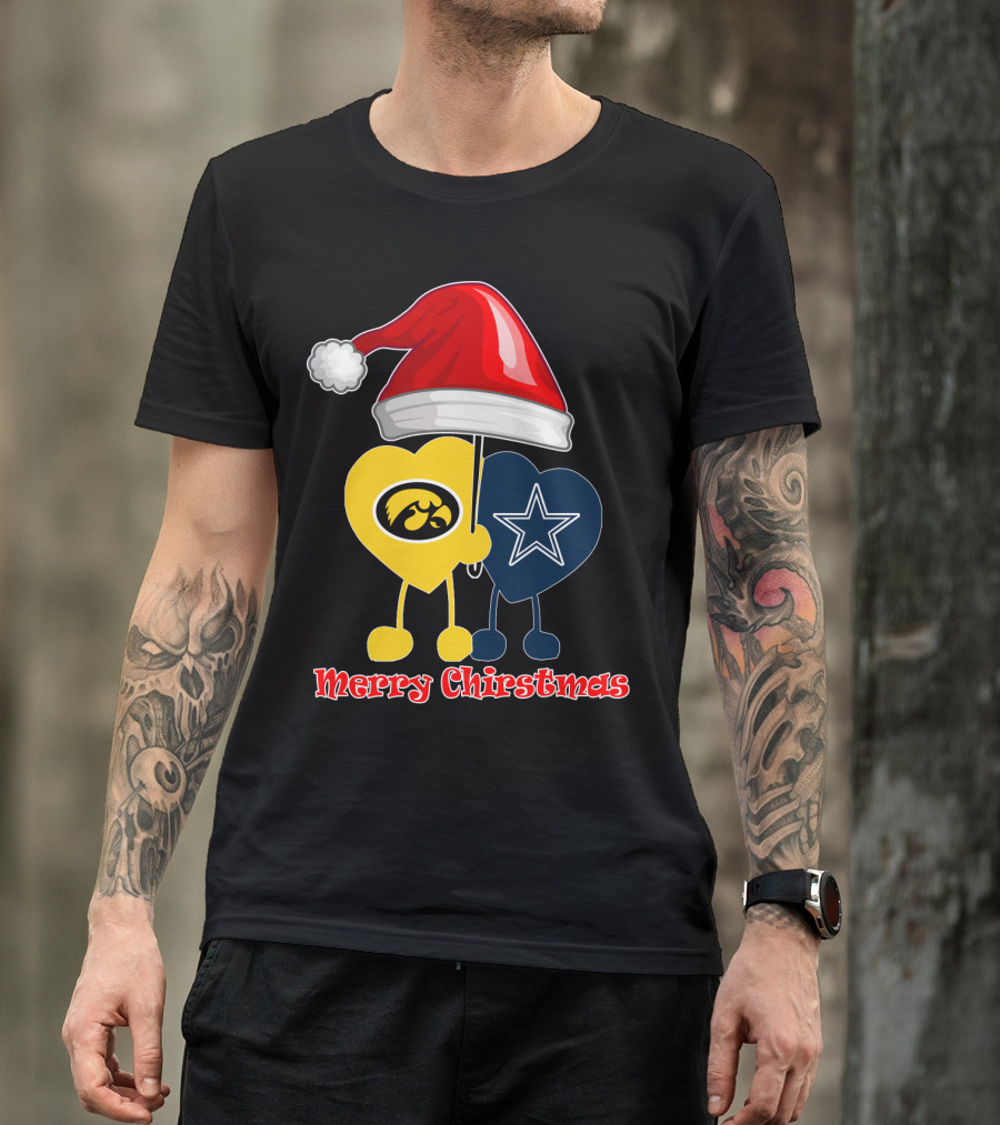 Merry Christmas Iowa Hawkeyes Dallas Cowboys Santa Hat T-Shirt