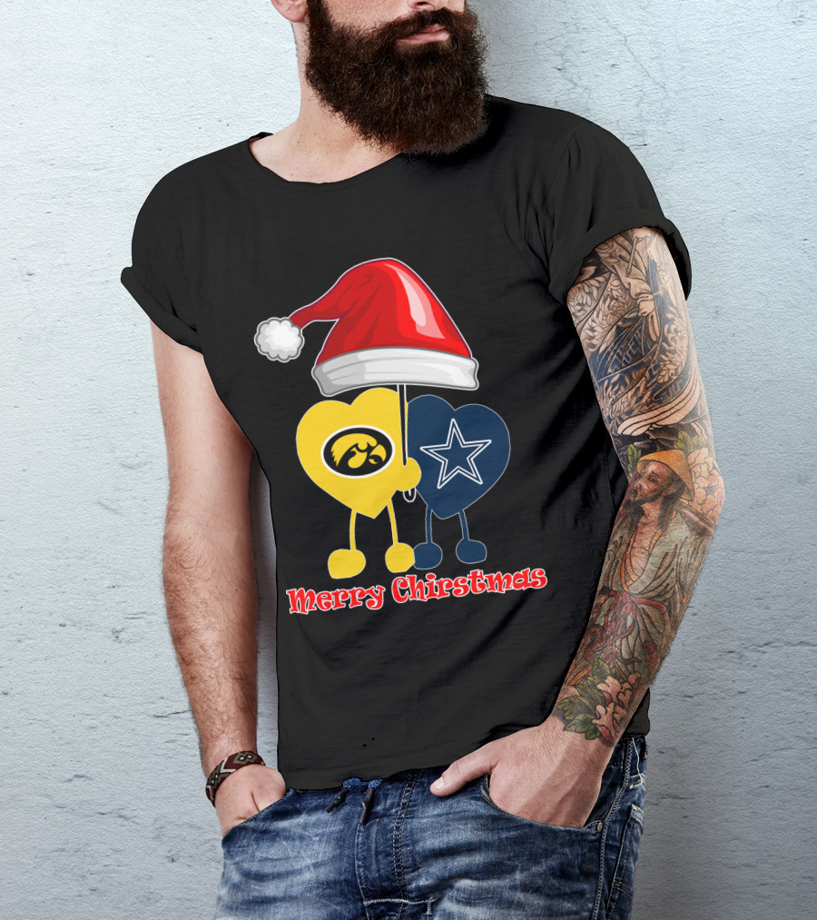 Merry Christmas Iowa Hawkeyes Dallas Cowboys Santa Hat T-Shirt