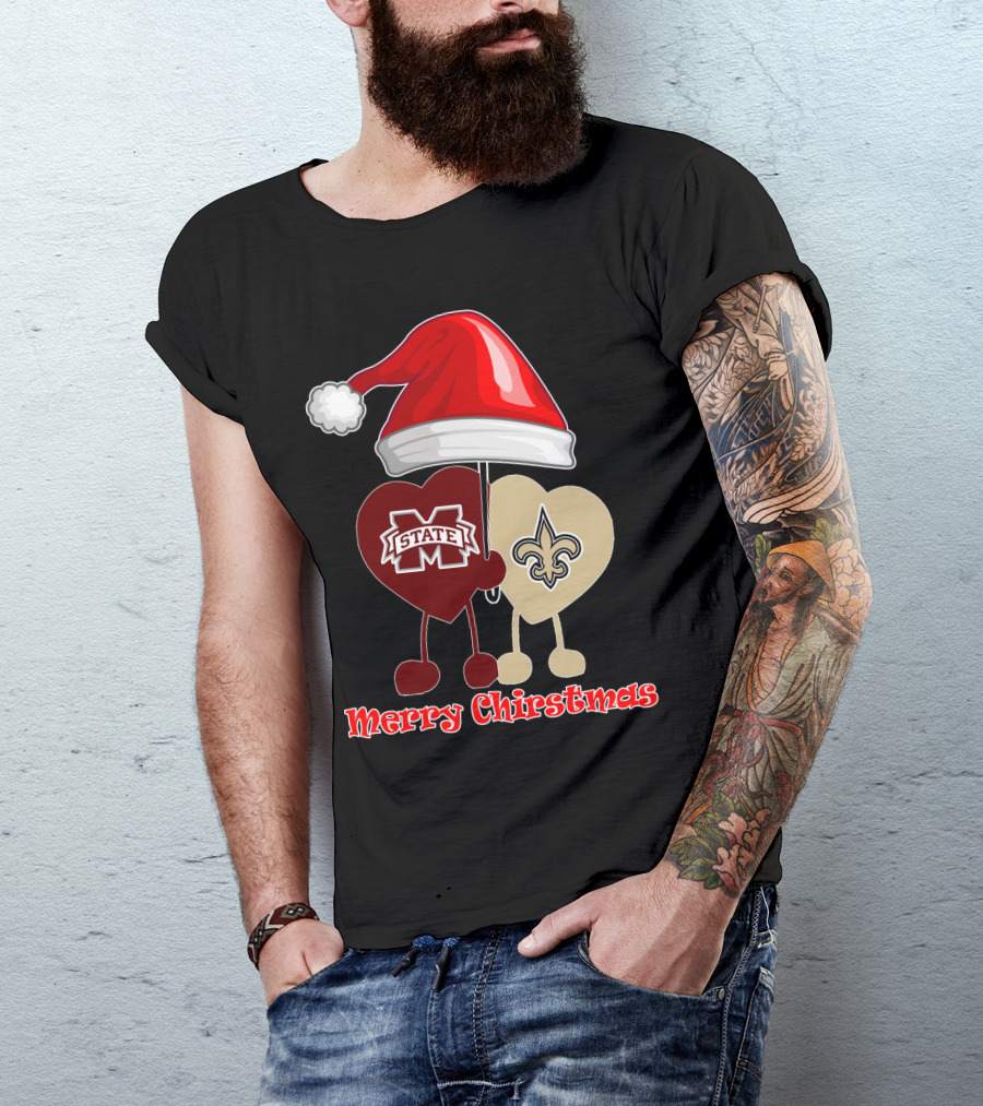 Merry Christmas New Orleans Saints Ms State T-Shirt