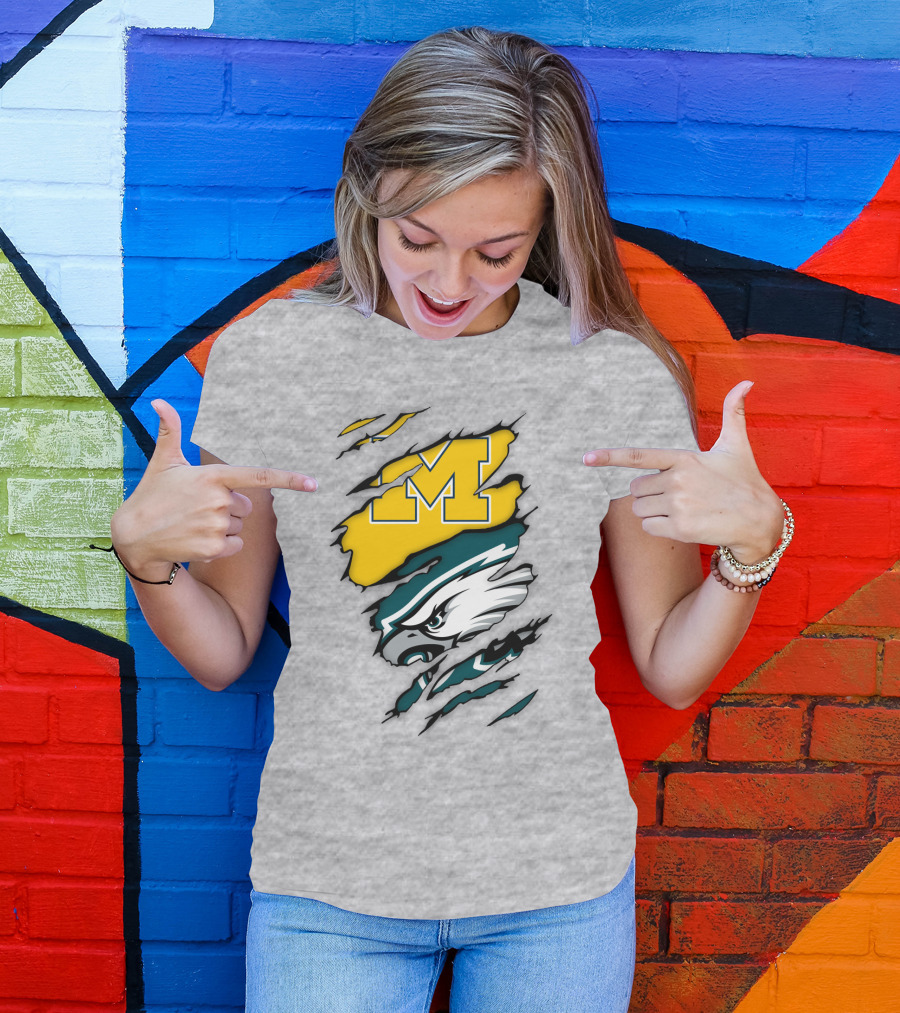 Philadelphia Eagles Michigan Wolverines Logo Combination T-Shirt