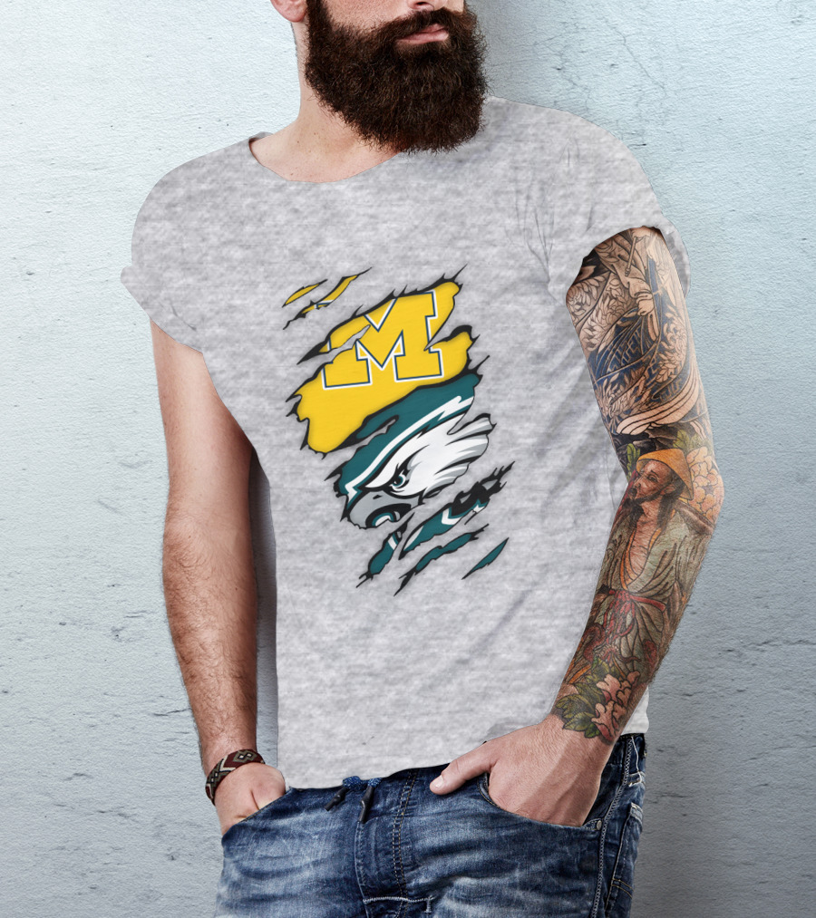 Philadelphia Eagles Michigan Wolverines Logo Combination T-Shirt