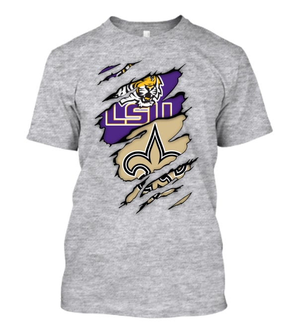 Lsu Tigers And New Orleans Saints Tearaway Tiger Fleur-De-Lis T-Shirt