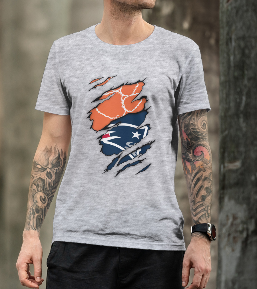 New England Patriots Clemson Football Claw Marks Logo Mashup T-Shirt