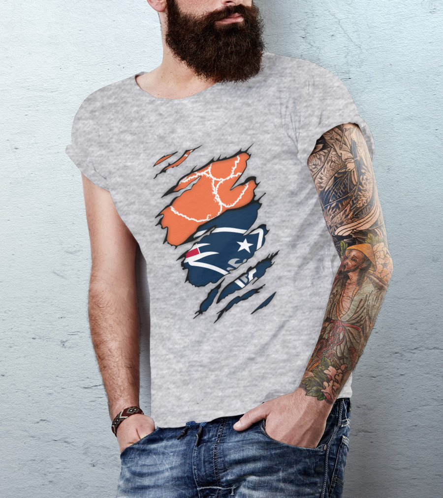 New England Patriots Clemson Football Claw Marks Logo Mashup T-Shirt