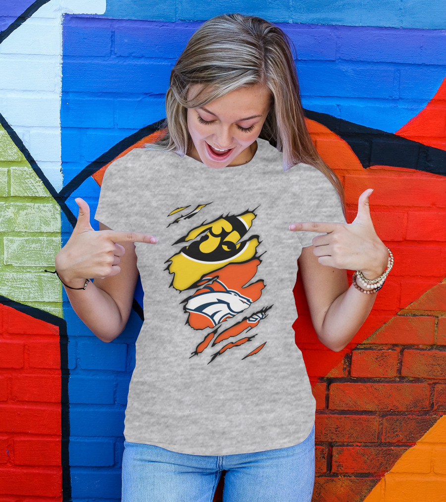 Iowa Hawkeyes Denver Broncos Fan Crossover T-Shirt