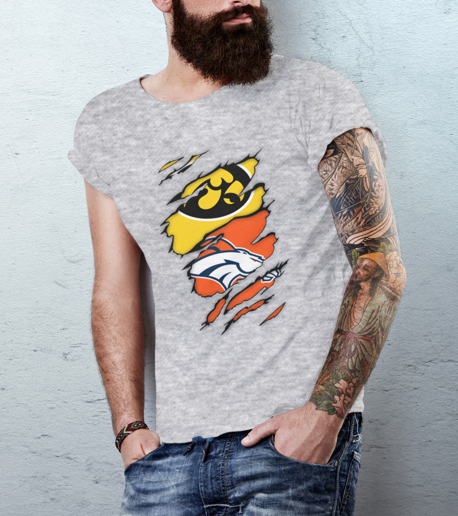 Iowa Hawkeyes Denver Broncos Fan Crossover T-Shirt