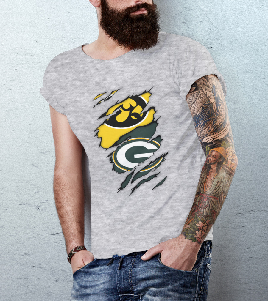 Green Bay Packers Iowa Hawkeyes Team Spirit Logo Fusion T-Shirt