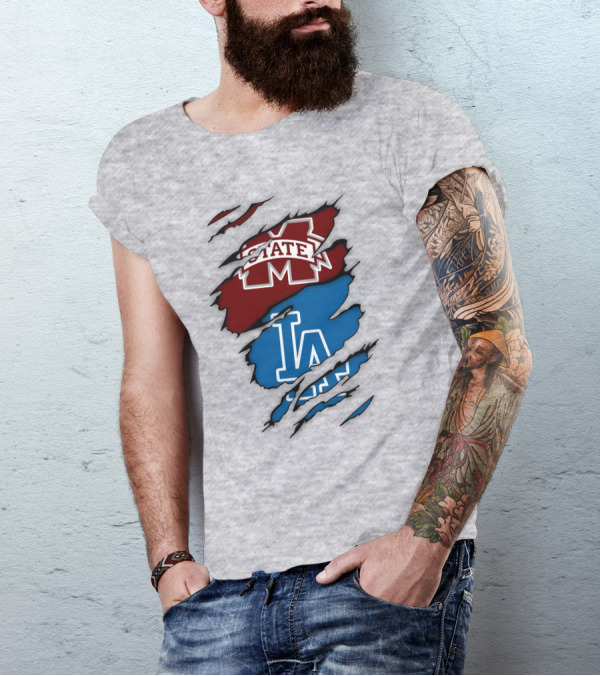 Los Angeles Dodgers LA Mississippi State MS State Torn Effect T-Shirt