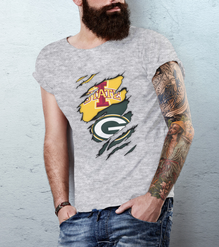 Green Bay Packers Iowa State Cyclones Torn Ripped Claw Marks T-Shirt