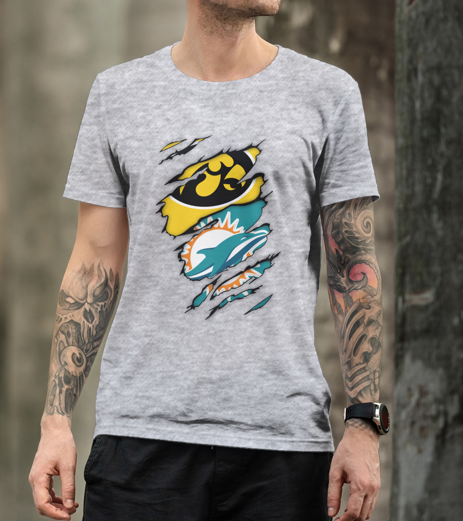 Miami Dolphins Iowa Hawkeyes Logo Mashup T-Shirt