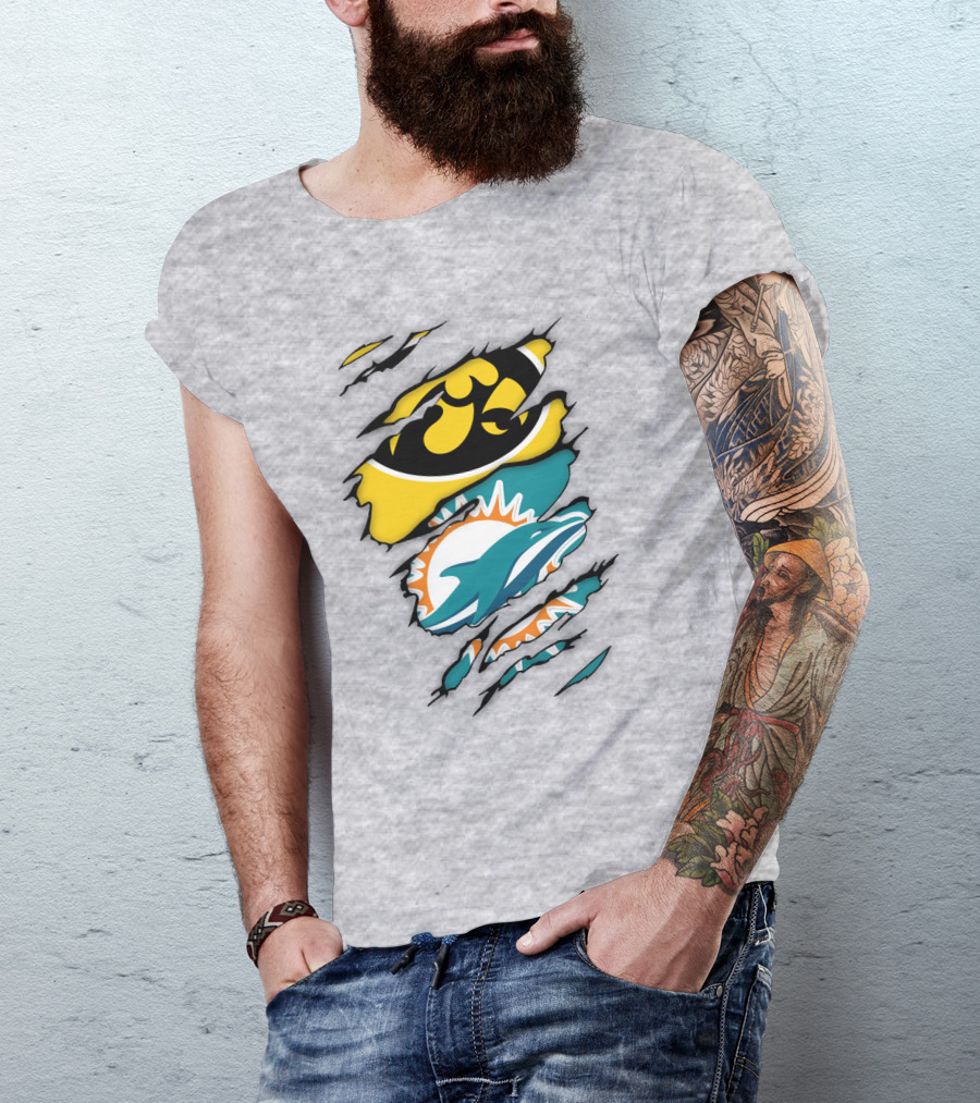 Miami Dolphins Iowa Hawkeyes Logo Mashup T-Shirt