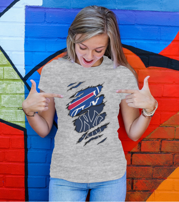 New York Yankees Buffalo Bills Torn Logo Mashup T-Shirt