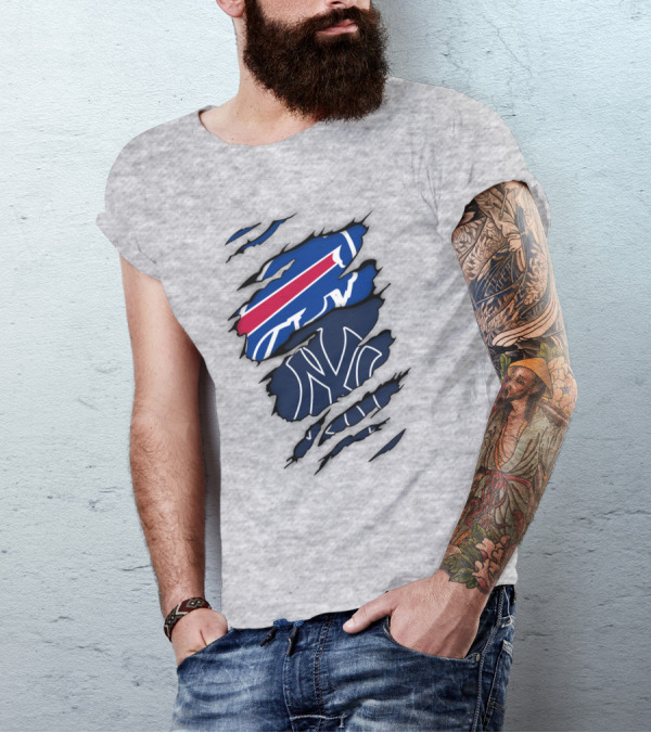 New York Yankees Buffalo Bills Torn Logo Mashup T-Shirt