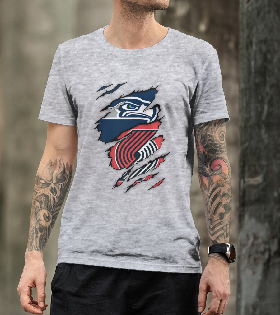 Portland Trail Blazers Seattle Seahawks Ripped Logo Fusion T-Shirt
