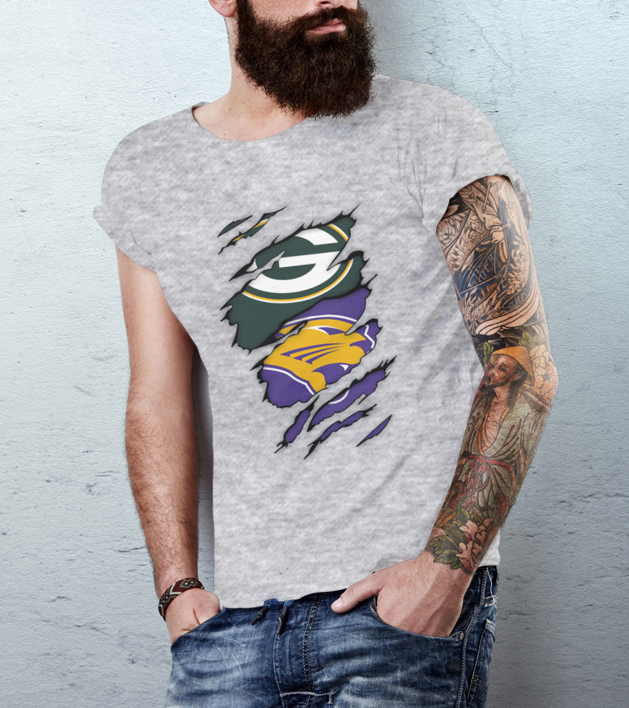 Green Bay Packers And Northern Iowa Panthers Logo Fusion T-Shirt
