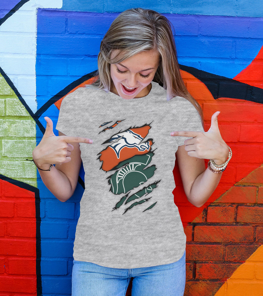 Denver Broncos Michigan State Spartan Helmet T-Shirt