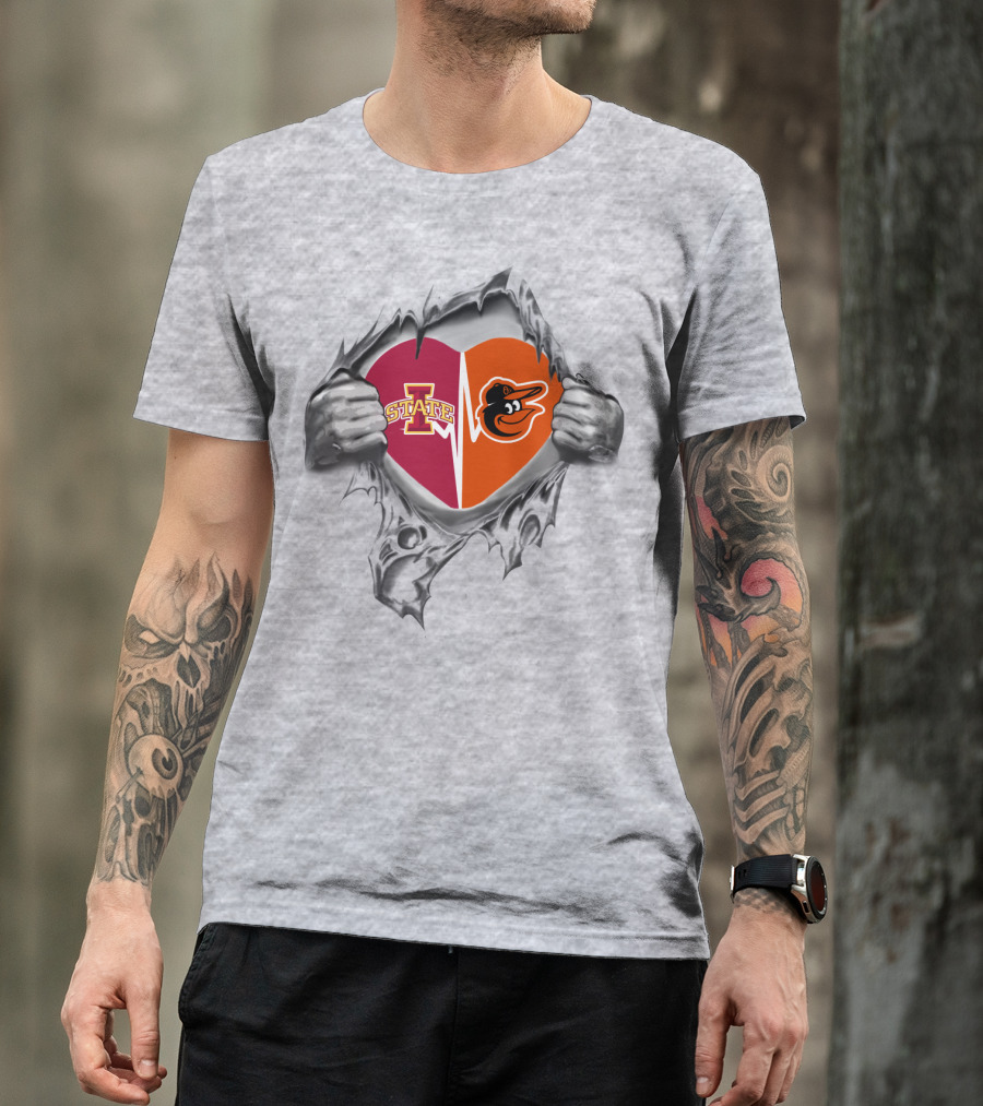 Iowa State Cyclones Baltimore Orioles Heart Emblem T-Shirt