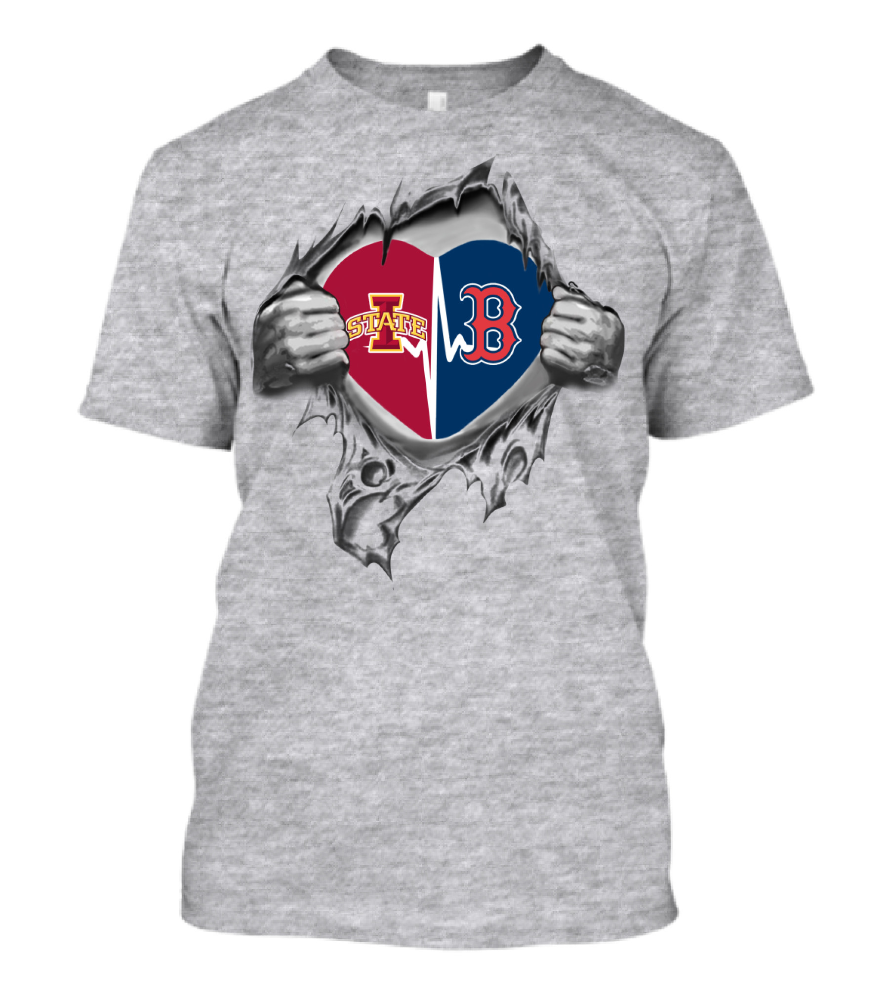 Iowa State Cyclones Boston Red Sox Heart Torn Fabric T-Shirt