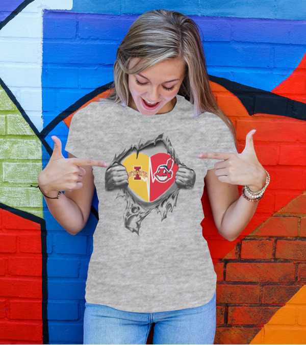 Iowa State Cyclones Cleveland Indians Heart Logo Hands Peeling T-Shirt