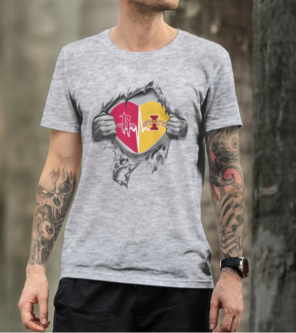 Iowa State Heart With Houston Rockets Burst T-Shirt
