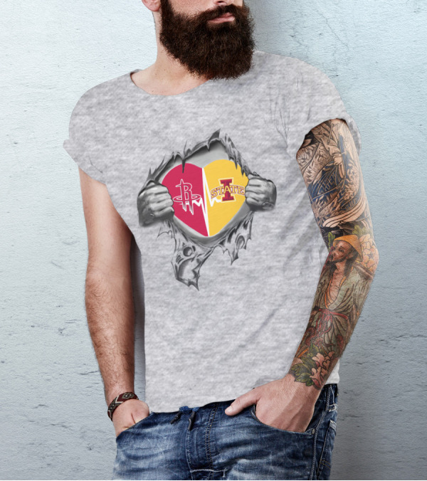 Iowa State Heart With Houston Rockets Burst T-Shirt