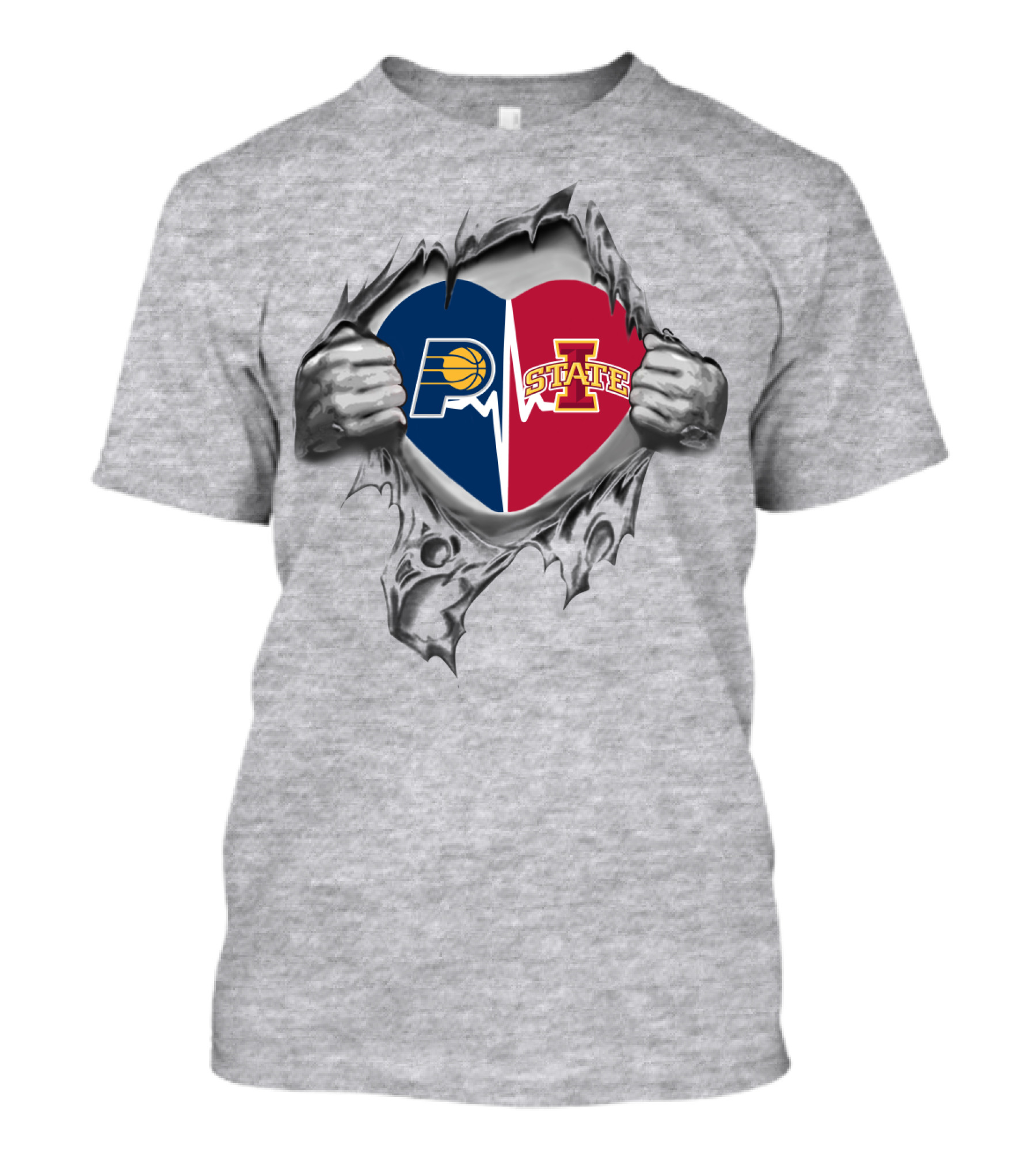 Indiana Pacers Iowa State University Heart Torn T-Shirt