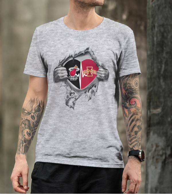 Miami Heat Iowa State Heart Torn In Half T-Shirt
