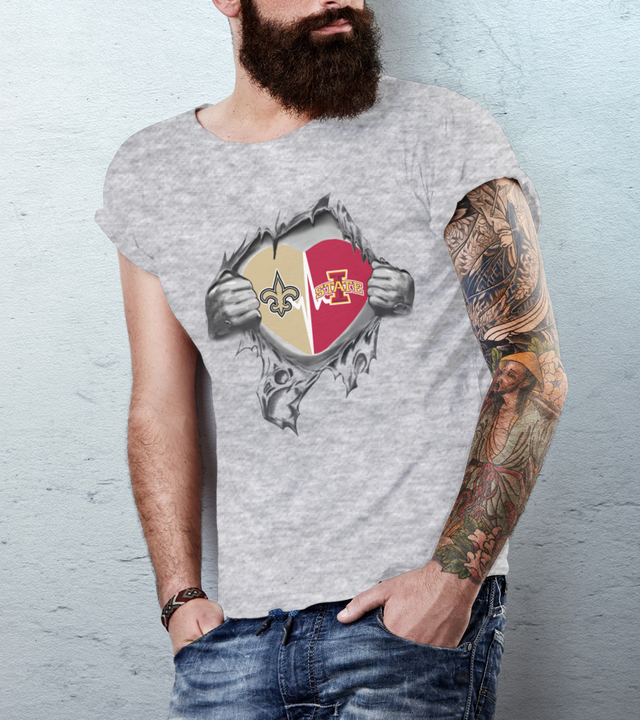 Iowa State New Orleans Saints Heart Torn Inside T-Shirt