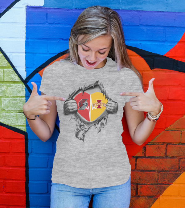 Iowa State Cyclones Portland Trail Blazers Split Heart T-Shirt