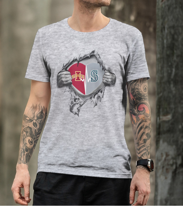 Iowa State Cyclones Seattle Mariners Heart Pullover T-Shirt