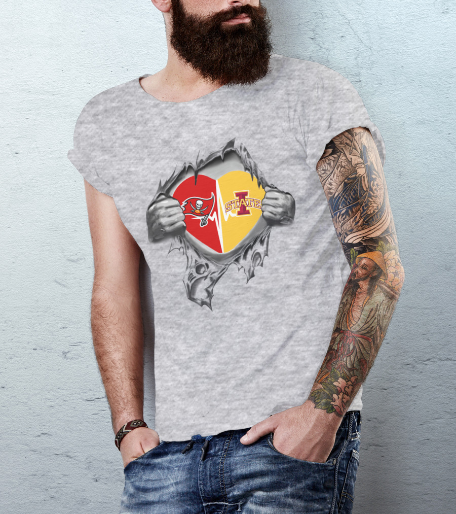 Iowa State Tampa Bay Buccaneers Heart Torn T-Shirt