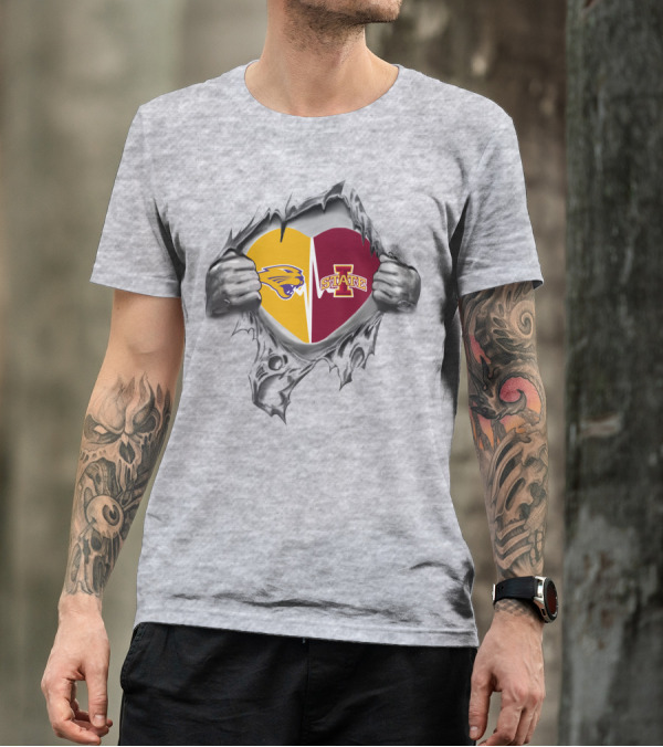 Iowa State Northern Iowa Panthers Heart Ripped T-Shirt