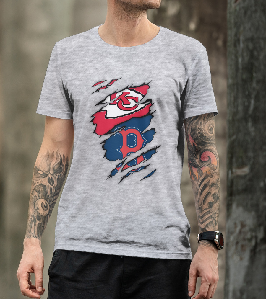 Boston Red Sox Kansas City Chiefs Combined Logo Fan Gear T-Shirt