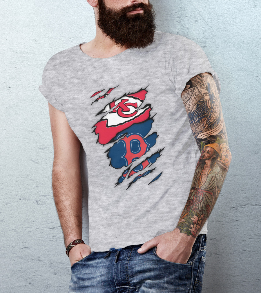 Boston Red Sox Kansas City Chiefs Combined Logo Fan Gear T-Shirt