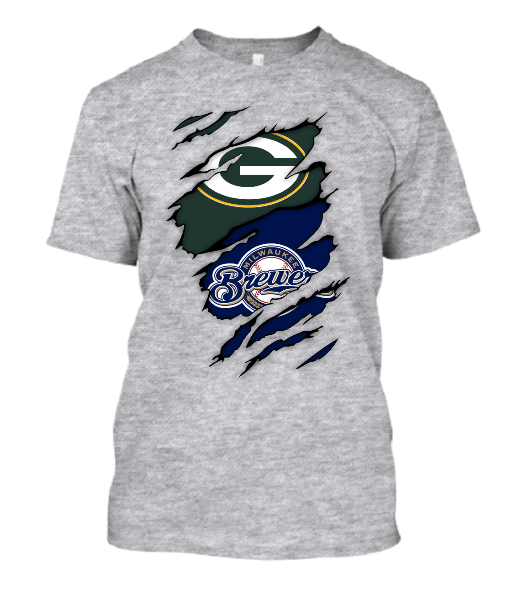Milwaukee Brewers Green Bay Packers Logos Claw Marks T-Shirt