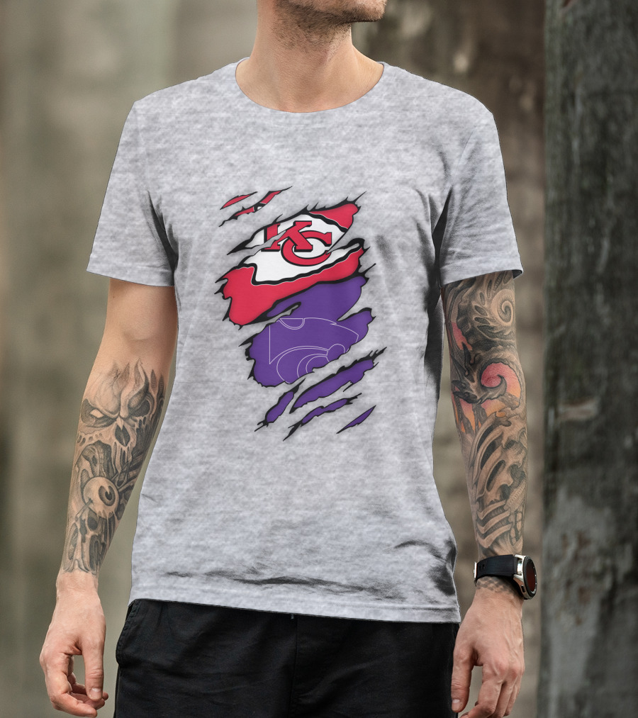 Kansas City Chiefs And Kansas State Wildcats Logo Integration T-Shirt
