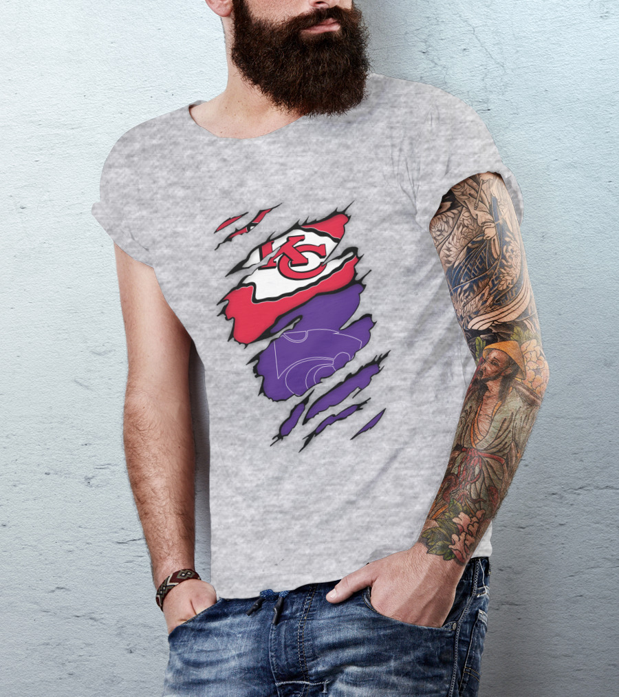 Kansas City Chiefs And Kansas State Wildcats Logo Integration T-Shirt