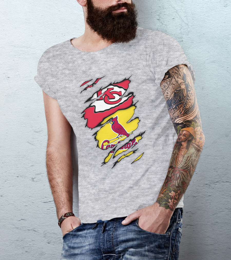 St Louis Cardinals Kansas City Chiefs Logos Ripped T-Shirt