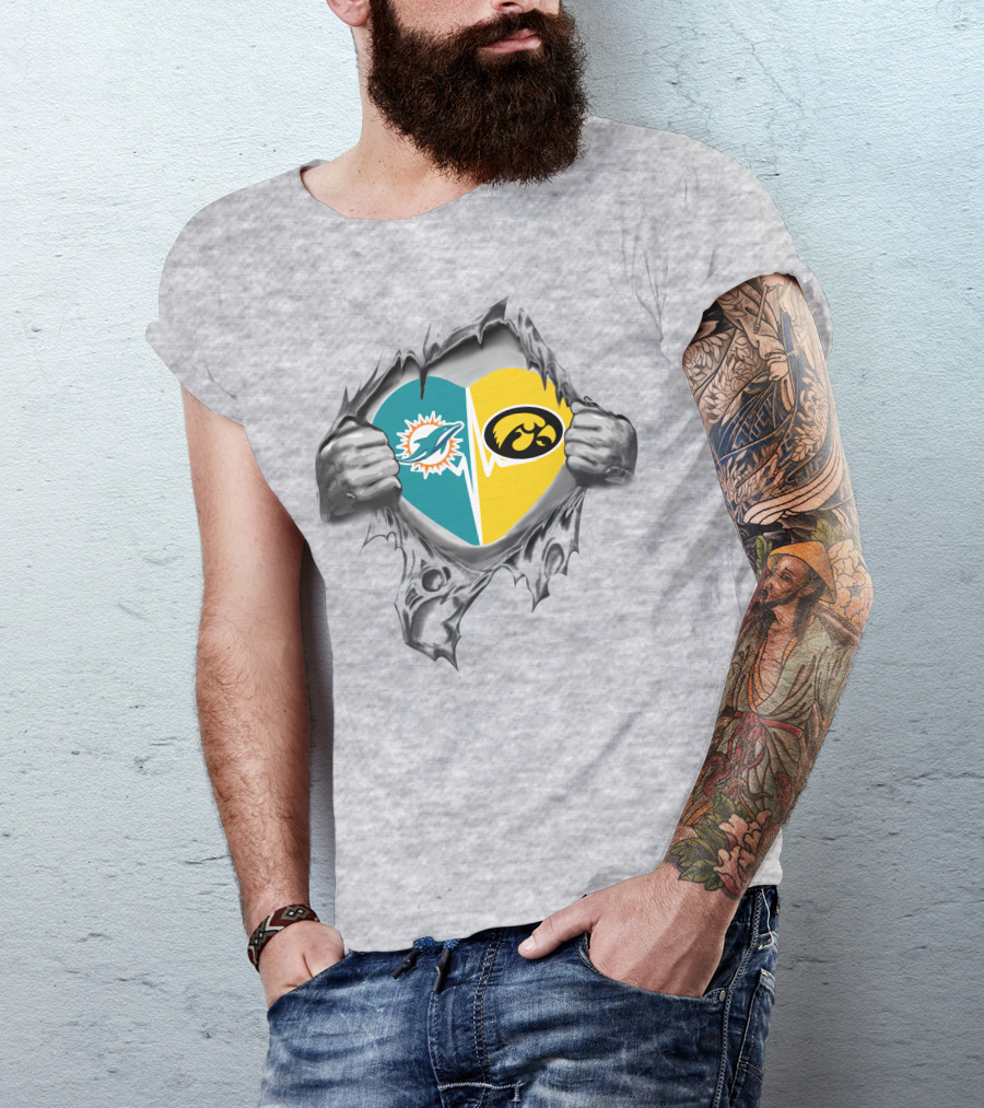 Miami Dolphins Hawkeyes Heart Logo Fusion T-Shirt