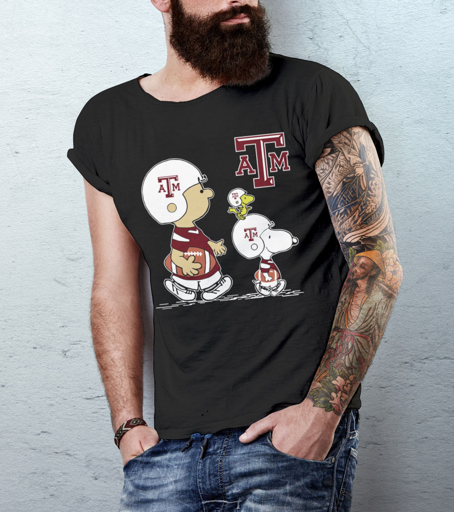 Texas A&M Aggies Peanuts Football Characters Snoopy Charlie Brown Woodstock T-Shirt